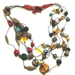 Colorful Boho Beaded Necklace Multi-Strand Retro Festival Jewelry Blue Yellow Re